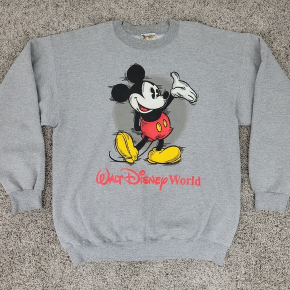 Disney Sweaters | Vintage Walt Disney World Mickey Mouse Crewneck Sweater Made in USA Adult Large | Color: Gray | Size: L | Stealsndeals856's Closet